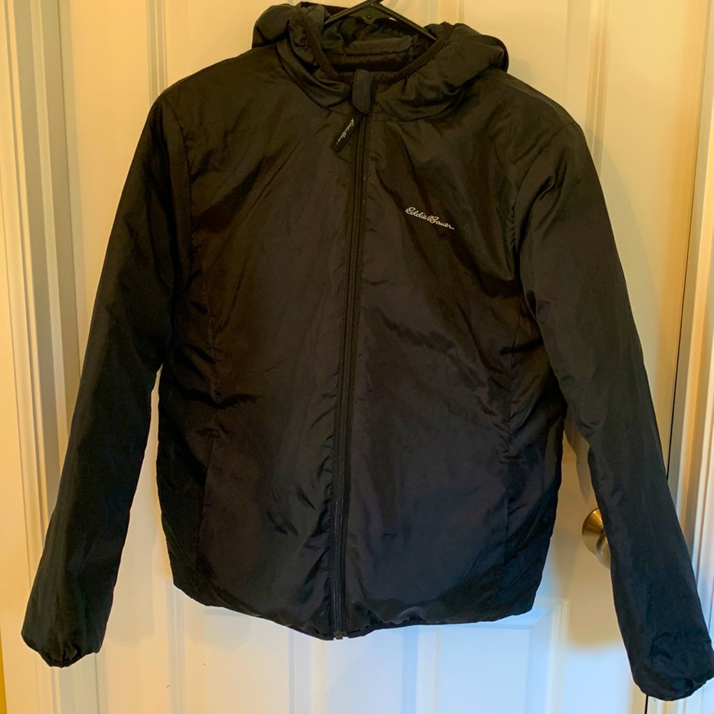 Eddie Bauer Boys’ Reversible Jacket size Large (14/16) black/gray ombre